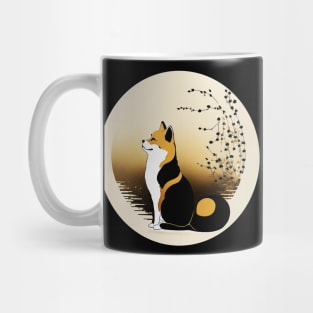 Shiba Inu Dog, Japanese Art, Full moon Mug